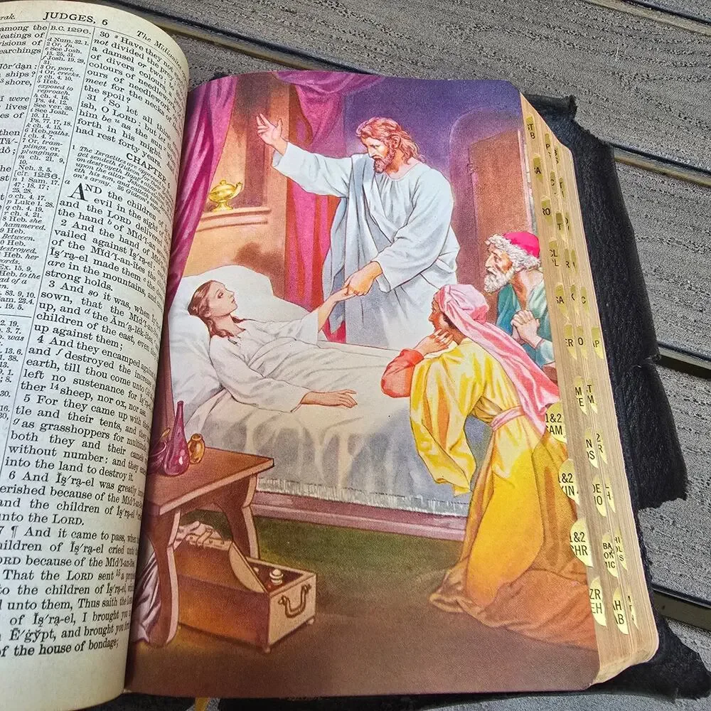 Vintage Genuine Leather Holy Bible KJV Master Guide Red Letter Thumb Index 1945